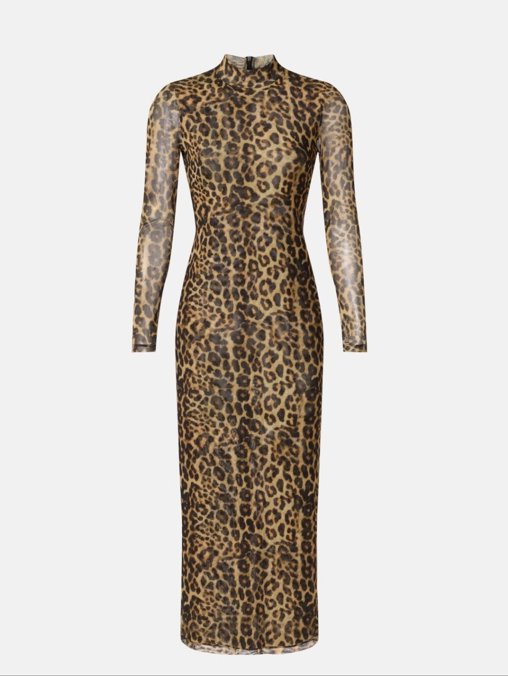Ronny Kobo Leopard Print Midi Dress Mock Neck Long Sleeve Size XS